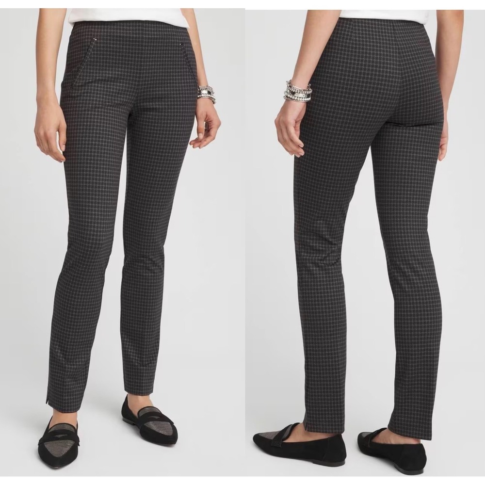 Chico's Size 0 (4) Juliet Tonal Check Ankle Pants Grey/Black Chicβ Versatile